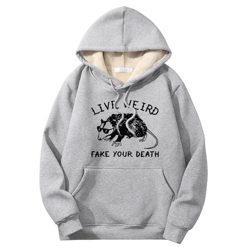 Live Weird Fake Your Death Rat Crew Collar Fleece Hoodie