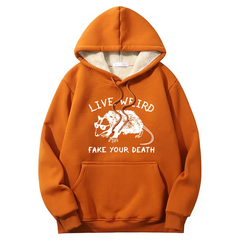 Live Weird Fake Your Death Rat Crew Collar Fleece Hoodie