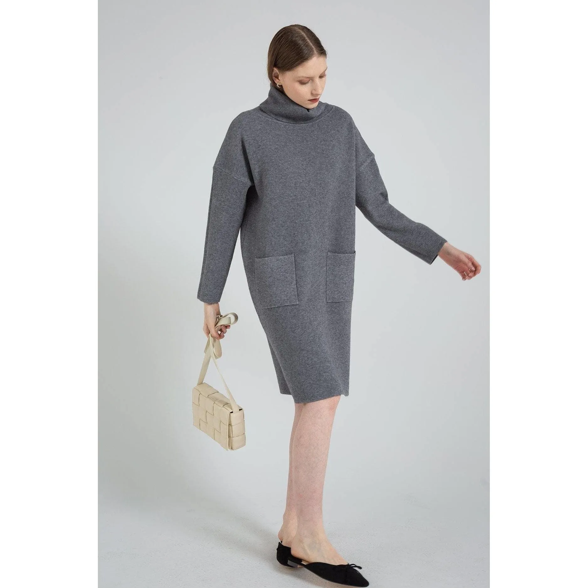 Long Sleeve Turtleneck Knitted Sweater Dress