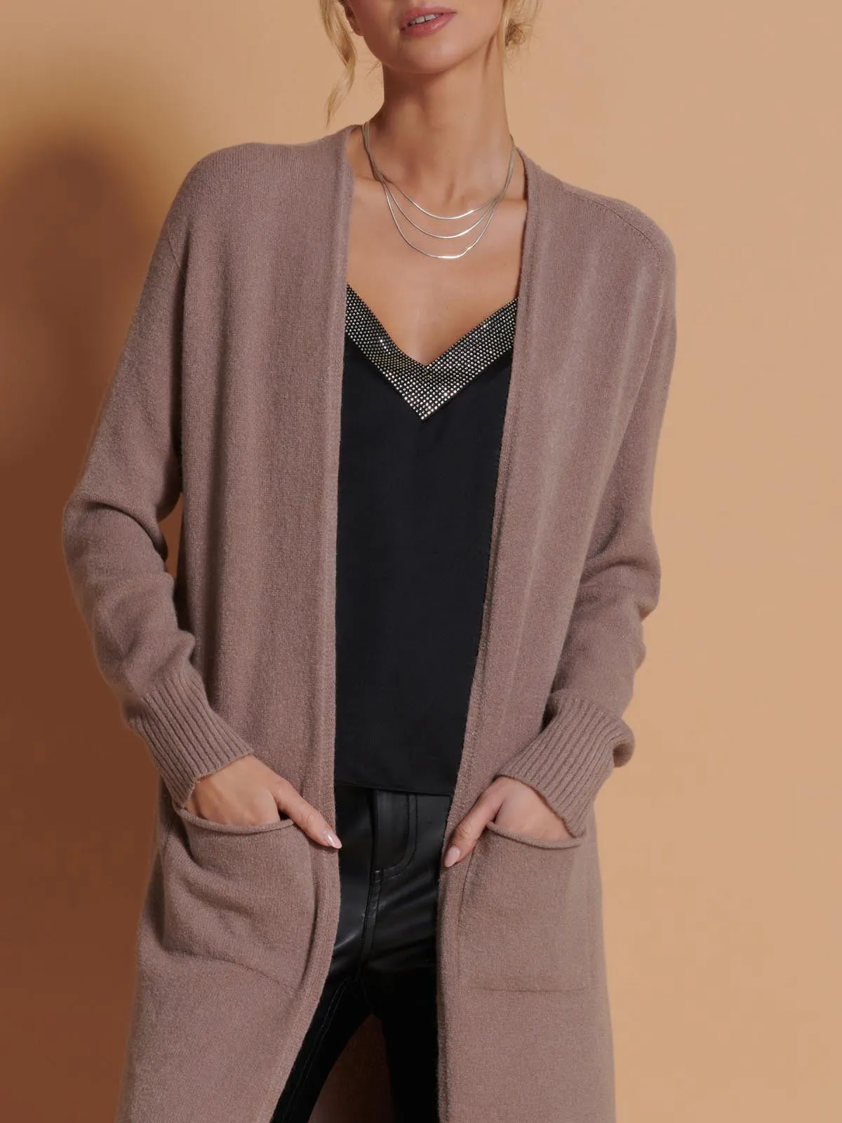 Longline Soft Knitted Cardigan, Mocha