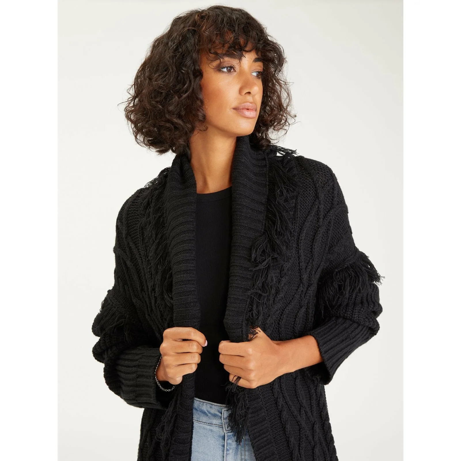 Make Sway Fringe Cardi Black