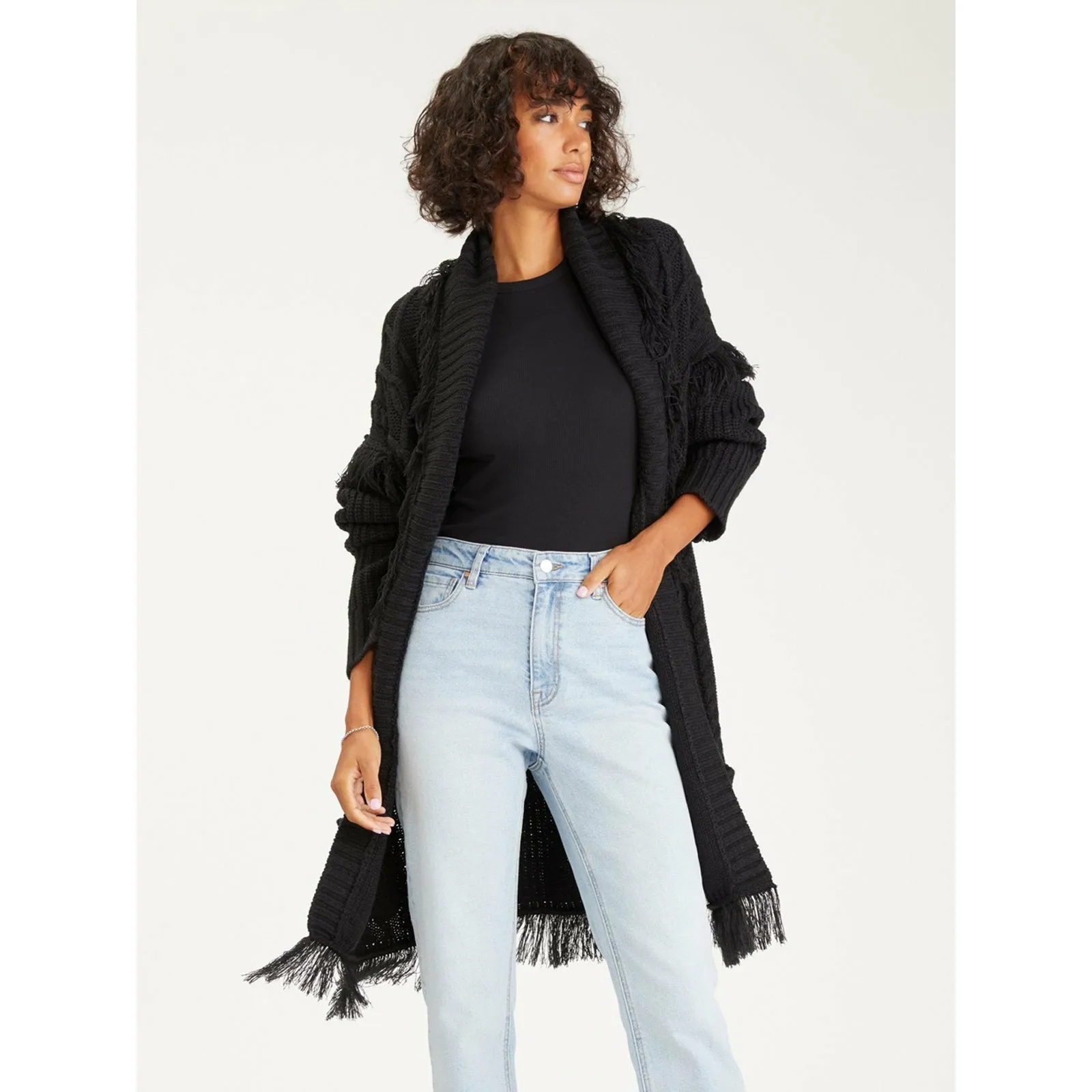 Make Sway Fringe Cardi Black