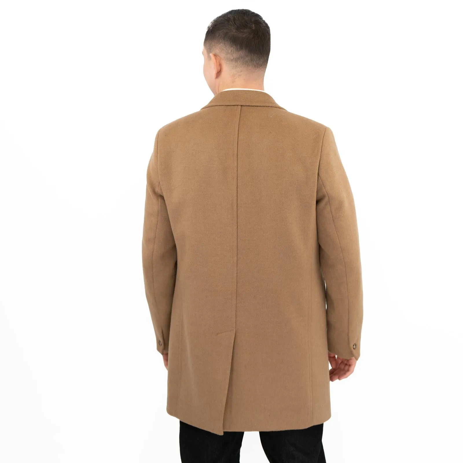 M&S Mens Wool Blend Revere Overcoat Brown