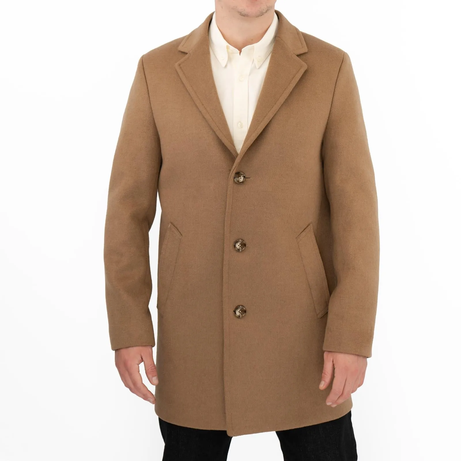 M&S Mens Wool Blend Revere Overcoat Brown