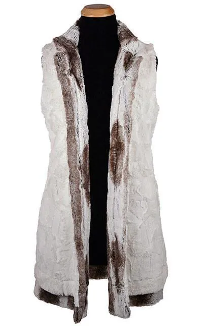 Mandarin Vest, Reversible less pockets - Luxury Faux Fur in Birch with Assorted Faux Fur