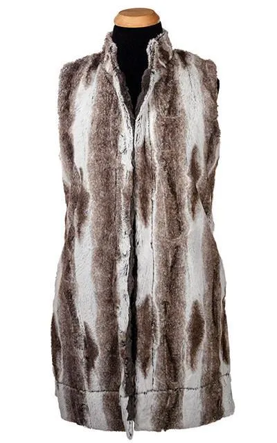 Mandarin Vest, Reversible less pockets - Luxury Faux Fur in Birch with Assorted Faux Fur