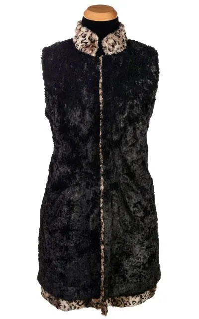 Mandarin Vest, Reversible less pockets - Luxury Faux Fur in Carpathian Lynx with Cuddly Fur in Black  - Sold Out!