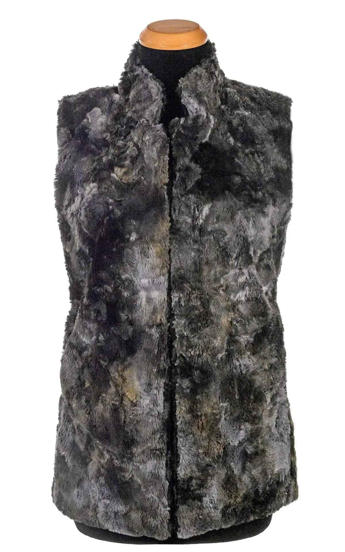 Mandarin Vest Short, Reversible less pockets - Luxury Faux Fur in Highland in Skye with Cuddly Fur