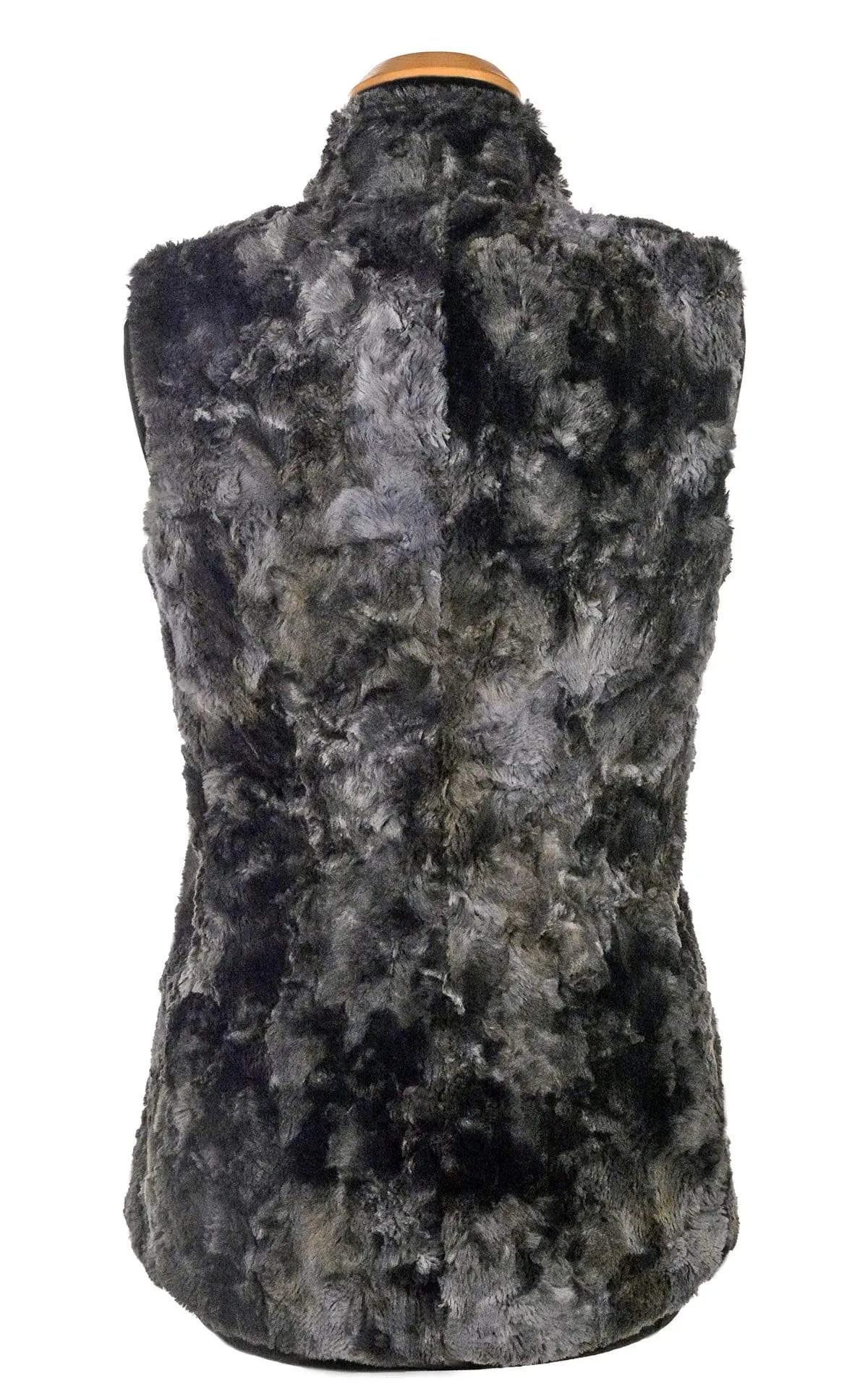 Mandarin Vest Short, Reversible less pockets - Luxury Faux Fur in Highland in Skye with Cuddly Fur