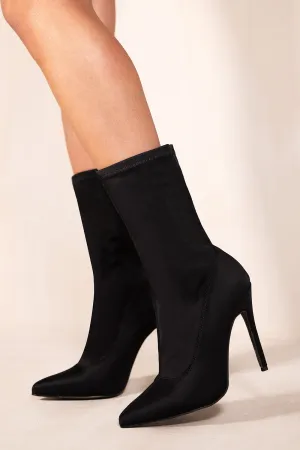 MARIANA MID-CALF HIGH HEEL BOOT WITH KNITTED SOCK IN BLACK LYCRA