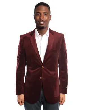 Mens 2 Button Burgundy Velvet Blazer