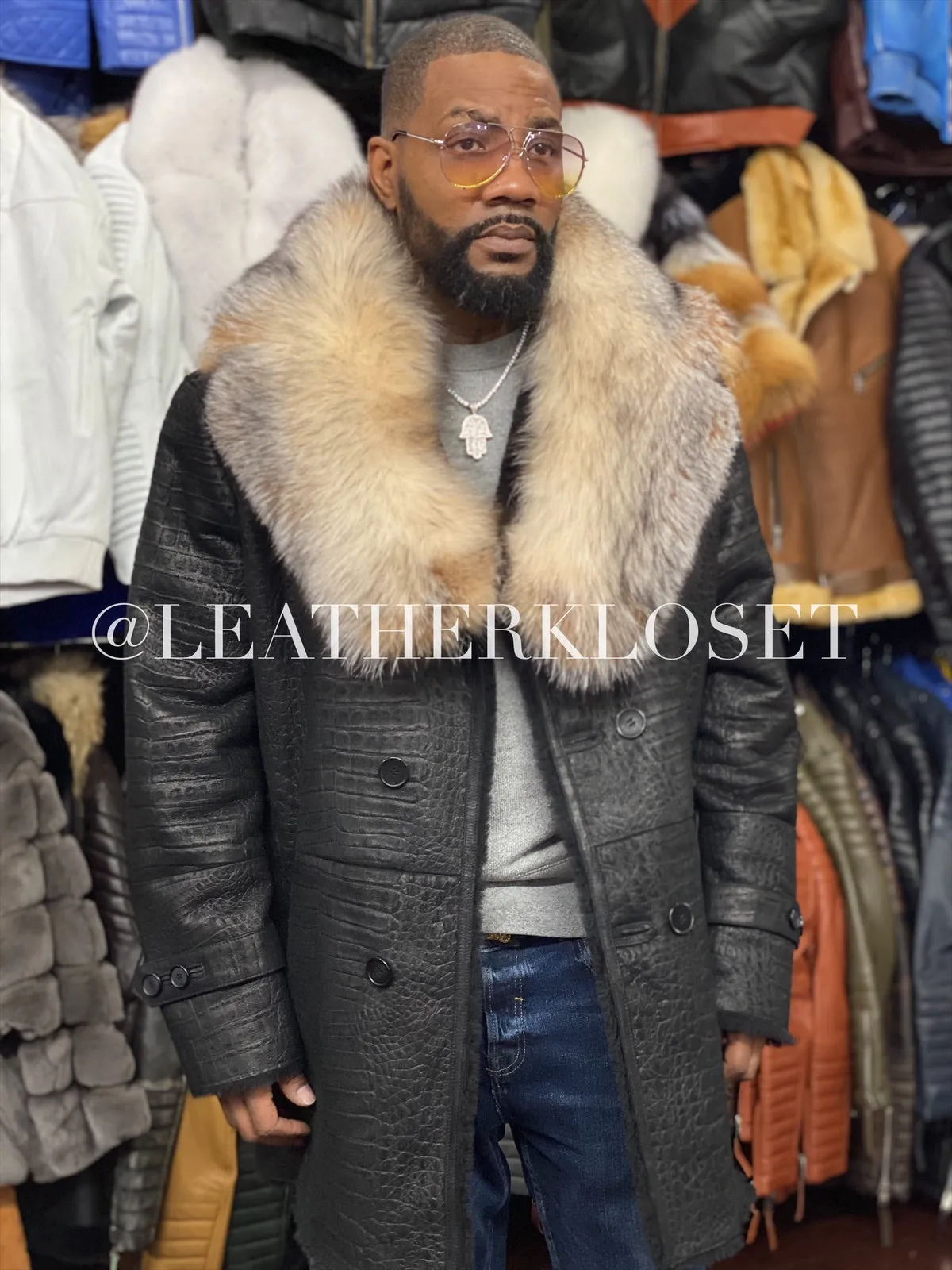 Men's London Shearling Croco With Fox Collar