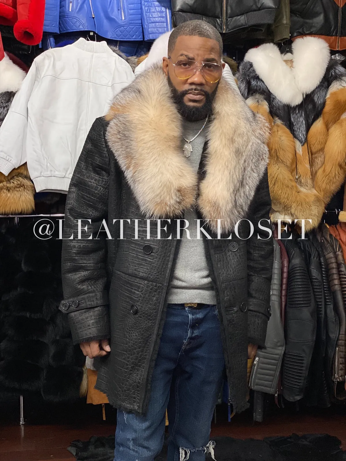 Men's London Shearling Croco With Fox Collar