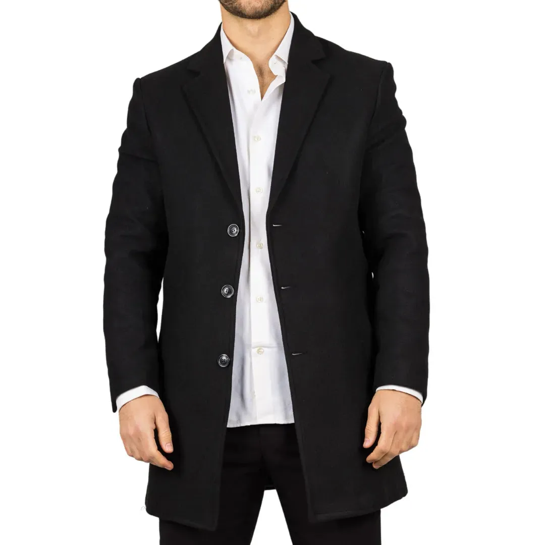 Men's Notched Lapel Collar Wool Blend Overcoat