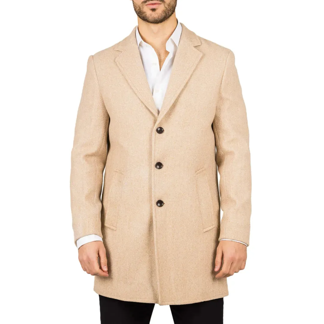 Men's Notched Lapel Collar Wool Blend Overcoat