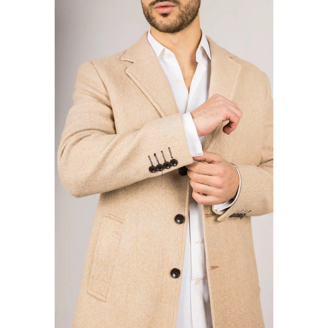 Men's Notched Lapel Collar Wool Blend Overcoat