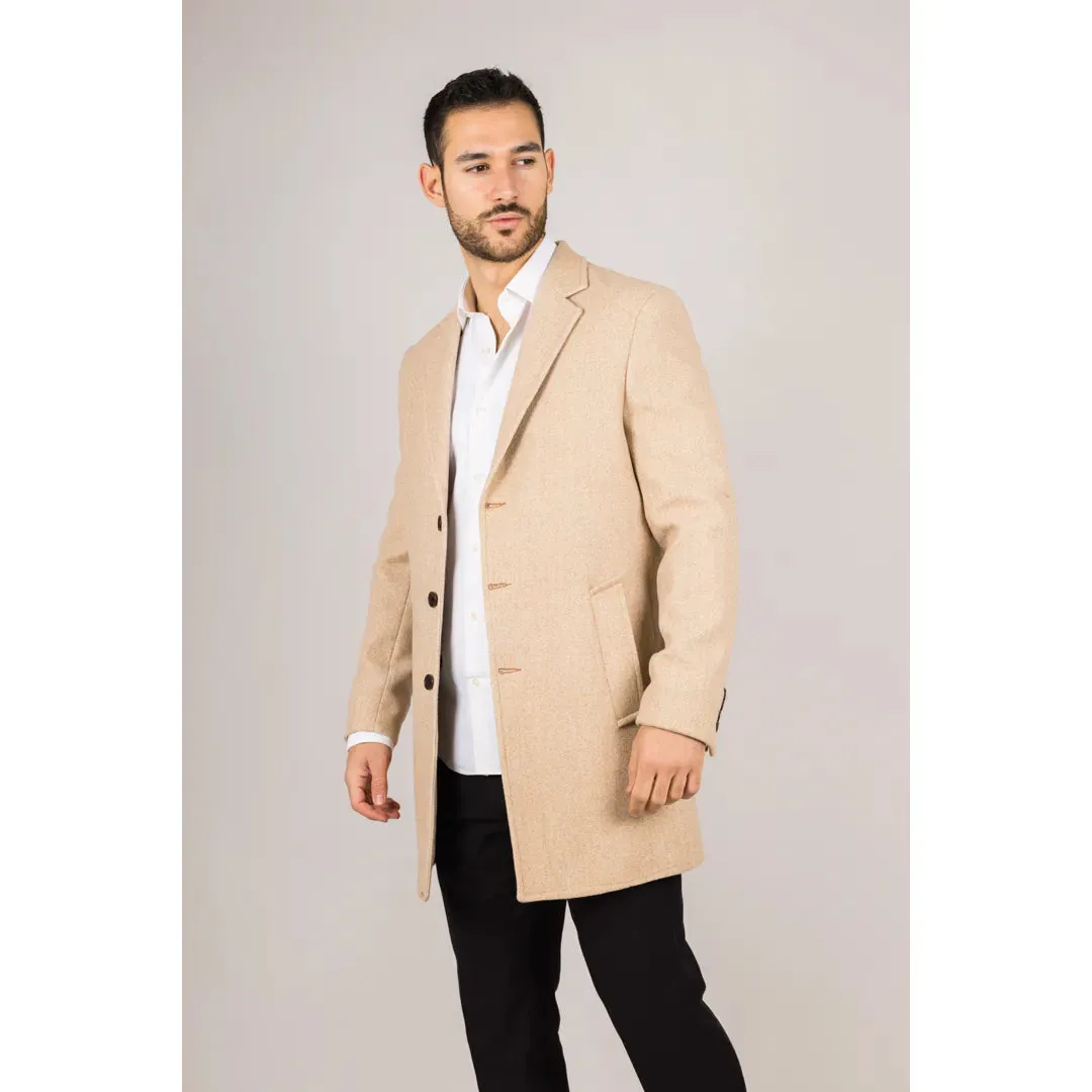 Men's Notched Lapel Collar Wool Blend Overcoat