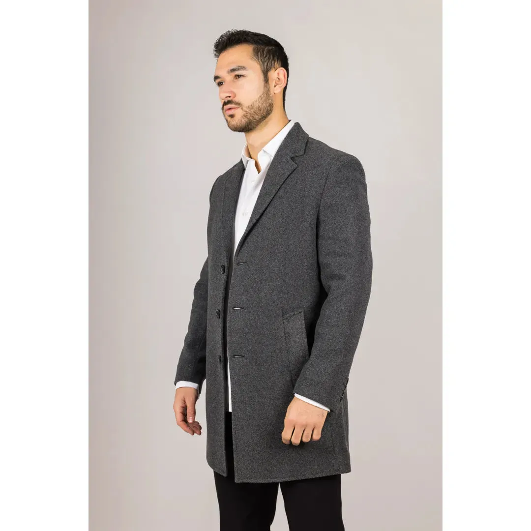 Men's Notched Lapel Collar Wool Blend Overcoat