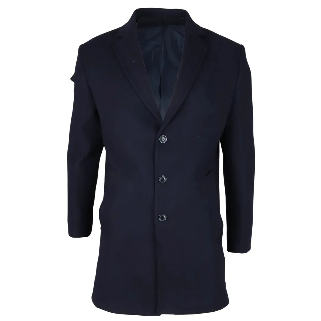 Men's Notched Lapel Collar Wool Blend Overcoat