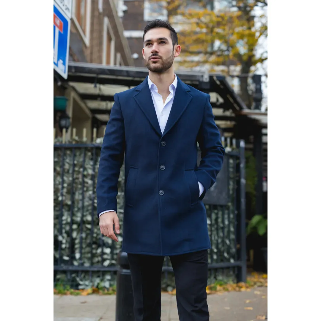 Men's Notched Lapel Collar Wool Blend Overcoat