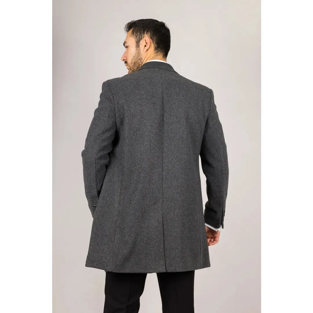 Men's Notched Lapel Collar Wool Blend Overcoat