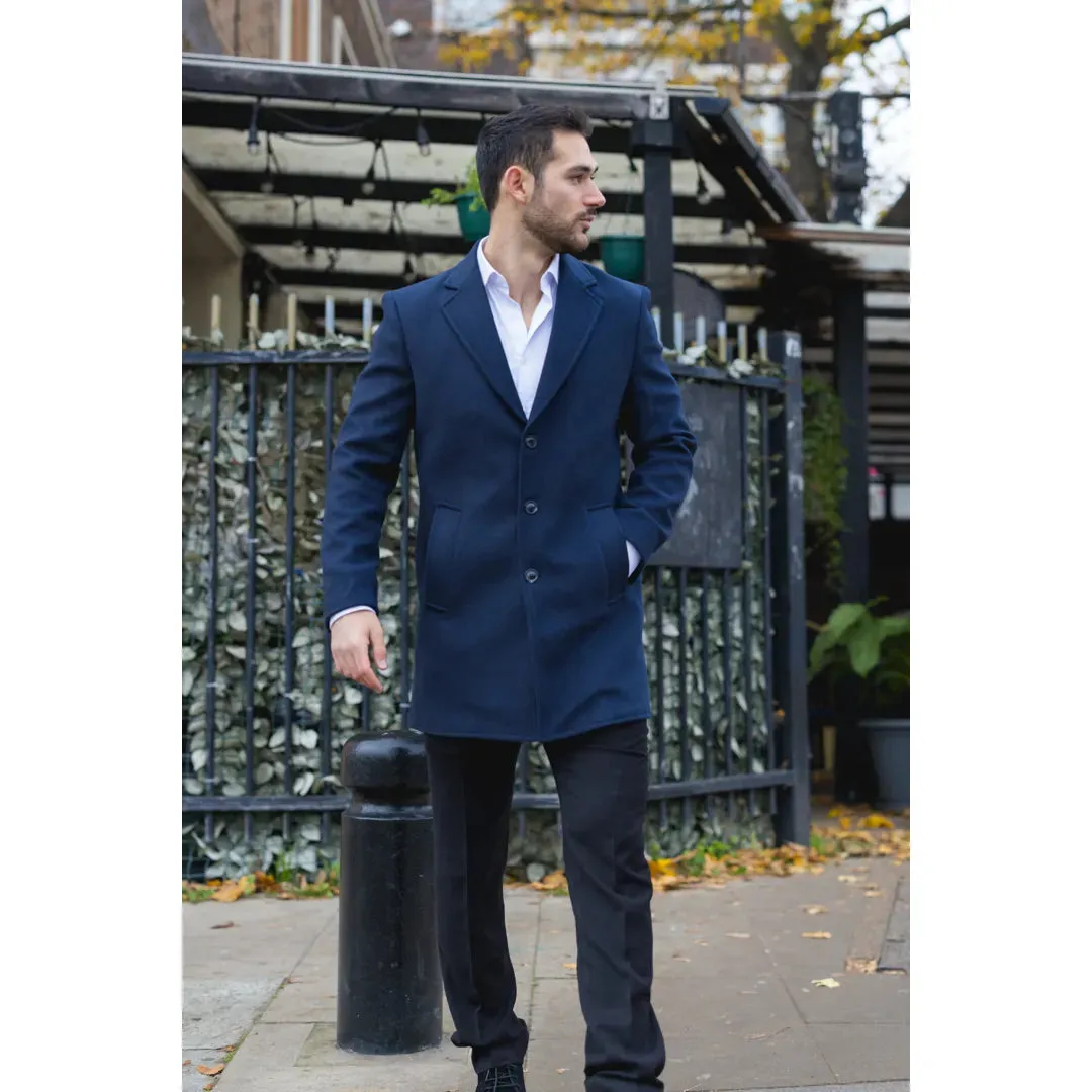 Men's Notched Lapel Collar Wool Blend Overcoat