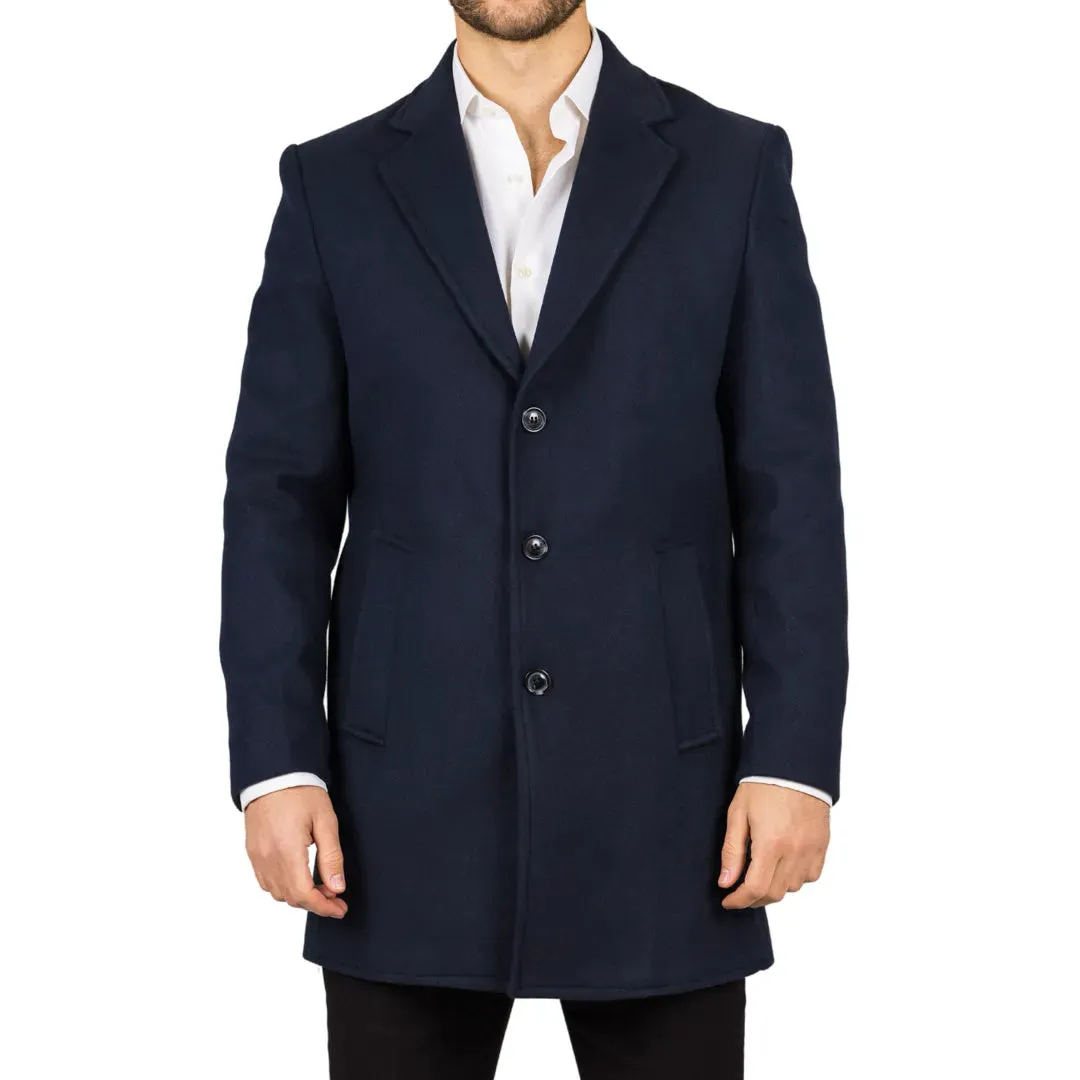 Men's Notched Lapel Collar Wool Blend Overcoat