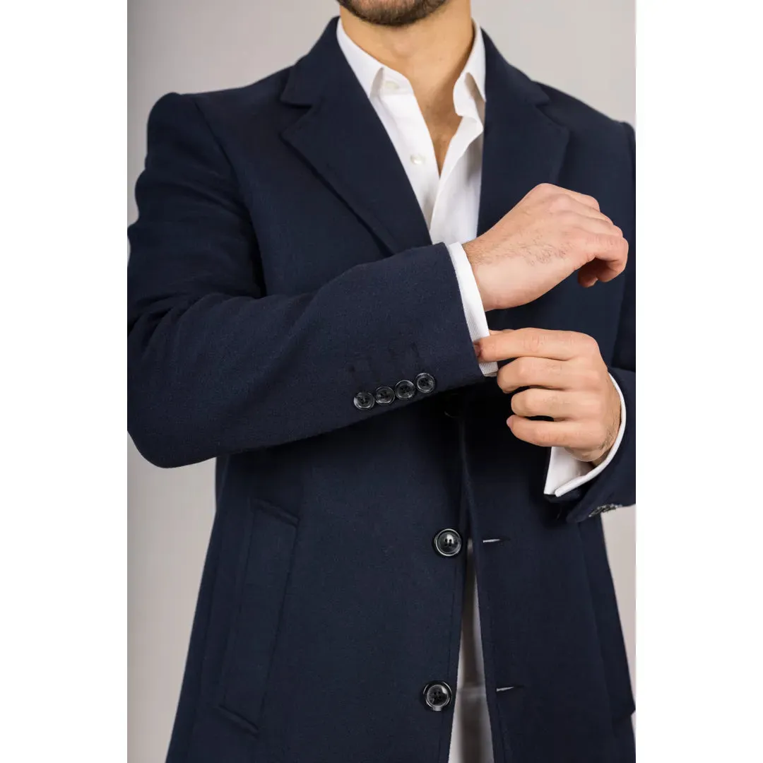 Men's Notched Lapel Collar Wool Blend Overcoat