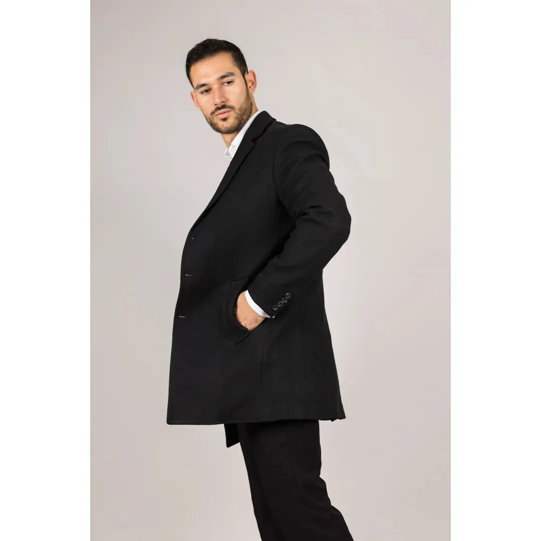 Men's Notched Lapel Collar Wool Blend Overcoat