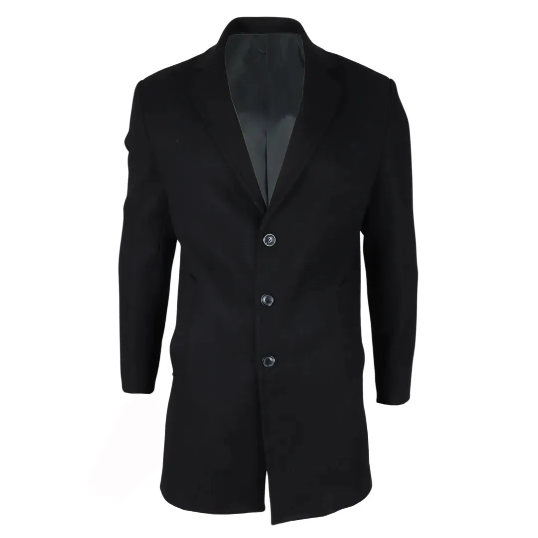 Men's Notched Lapel Collar Wool Blend Overcoat