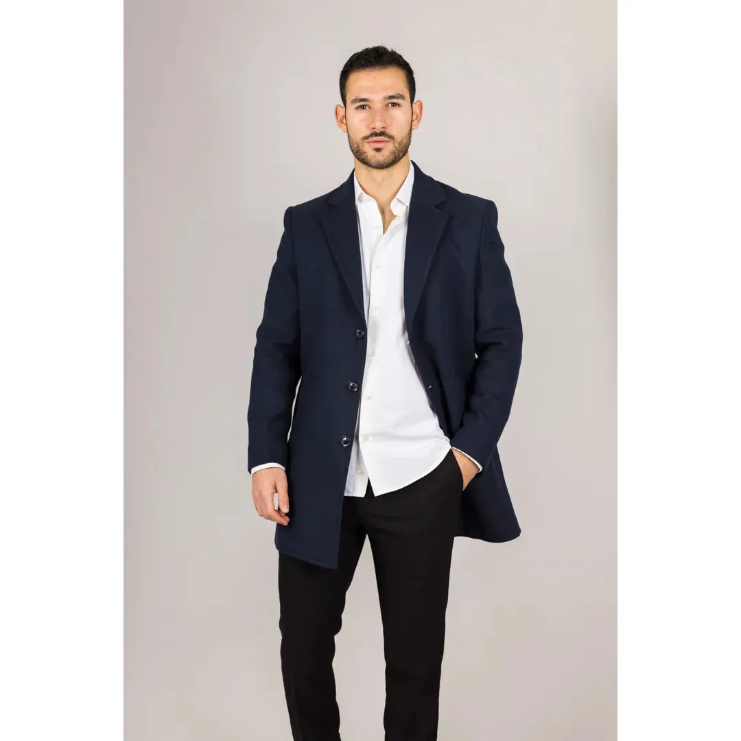 Men's Notched Lapel Collar Wool Blend Overcoat