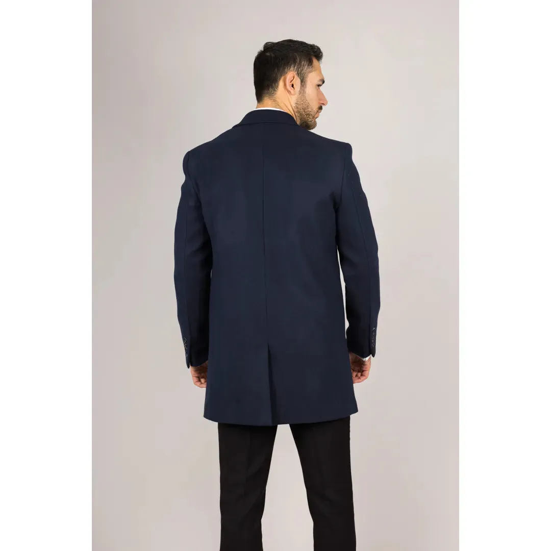 Men's Notched Lapel Collar Wool Blend Overcoat