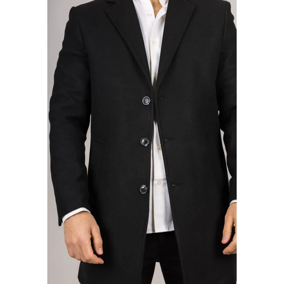 Men's Notched Lapel Collar Wool Blend Overcoat