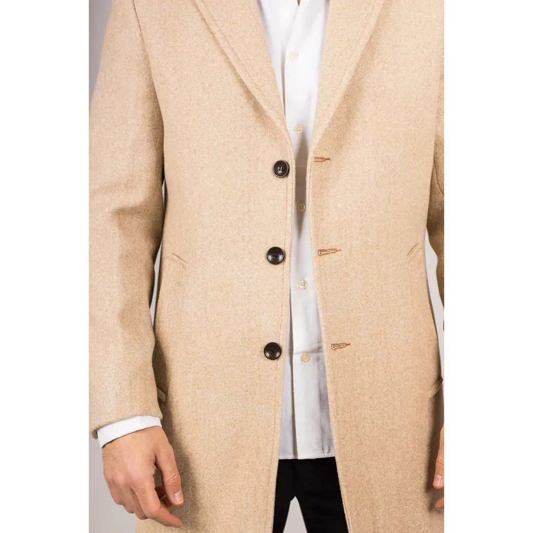 Men's Notched Lapel Collar Wool Blend Overcoat