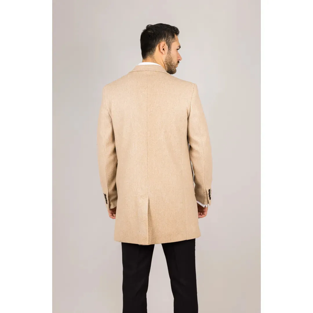 Men's Notched Lapel Collar Wool Blend Overcoat