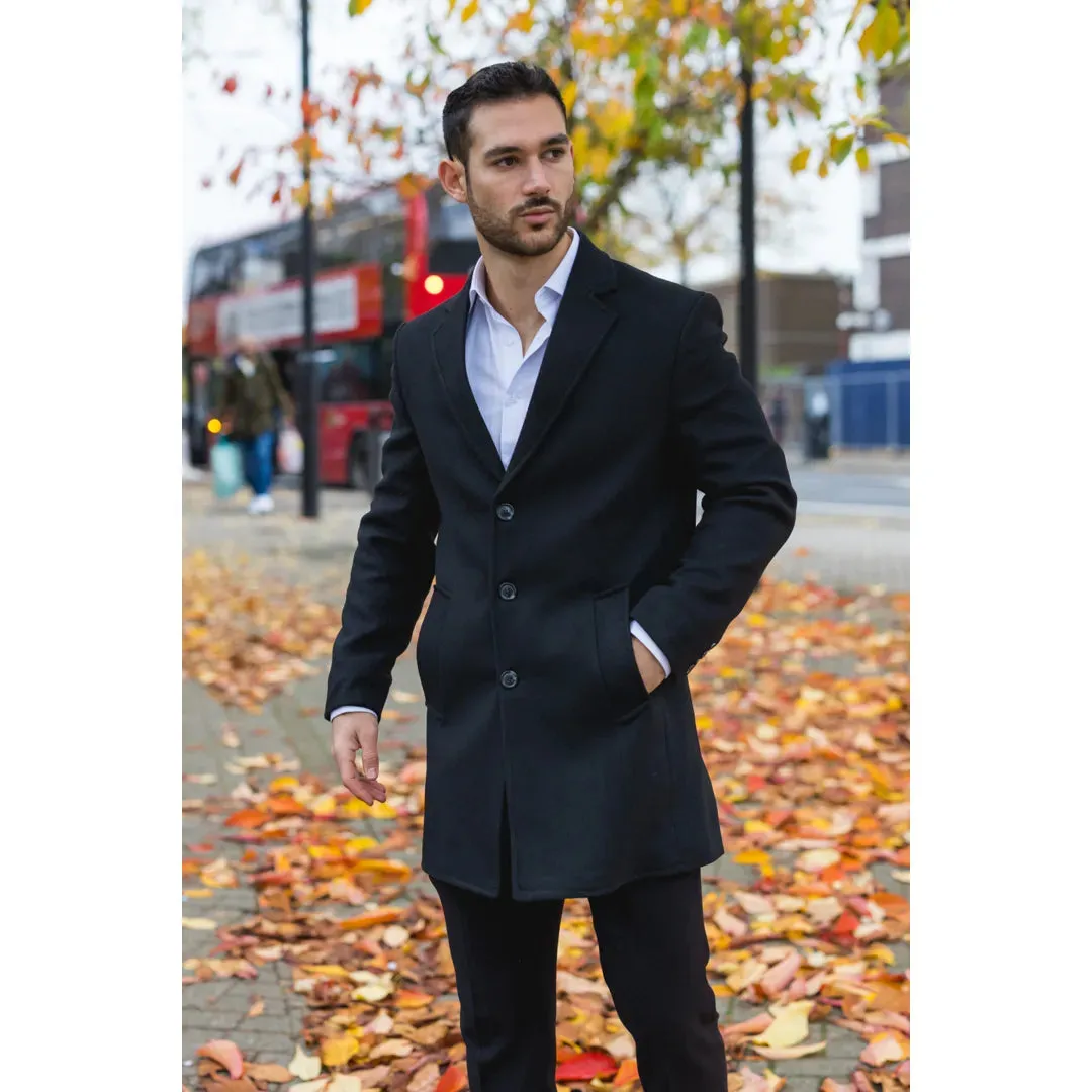 Men's Notched Lapel Collar Wool Blend Overcoat