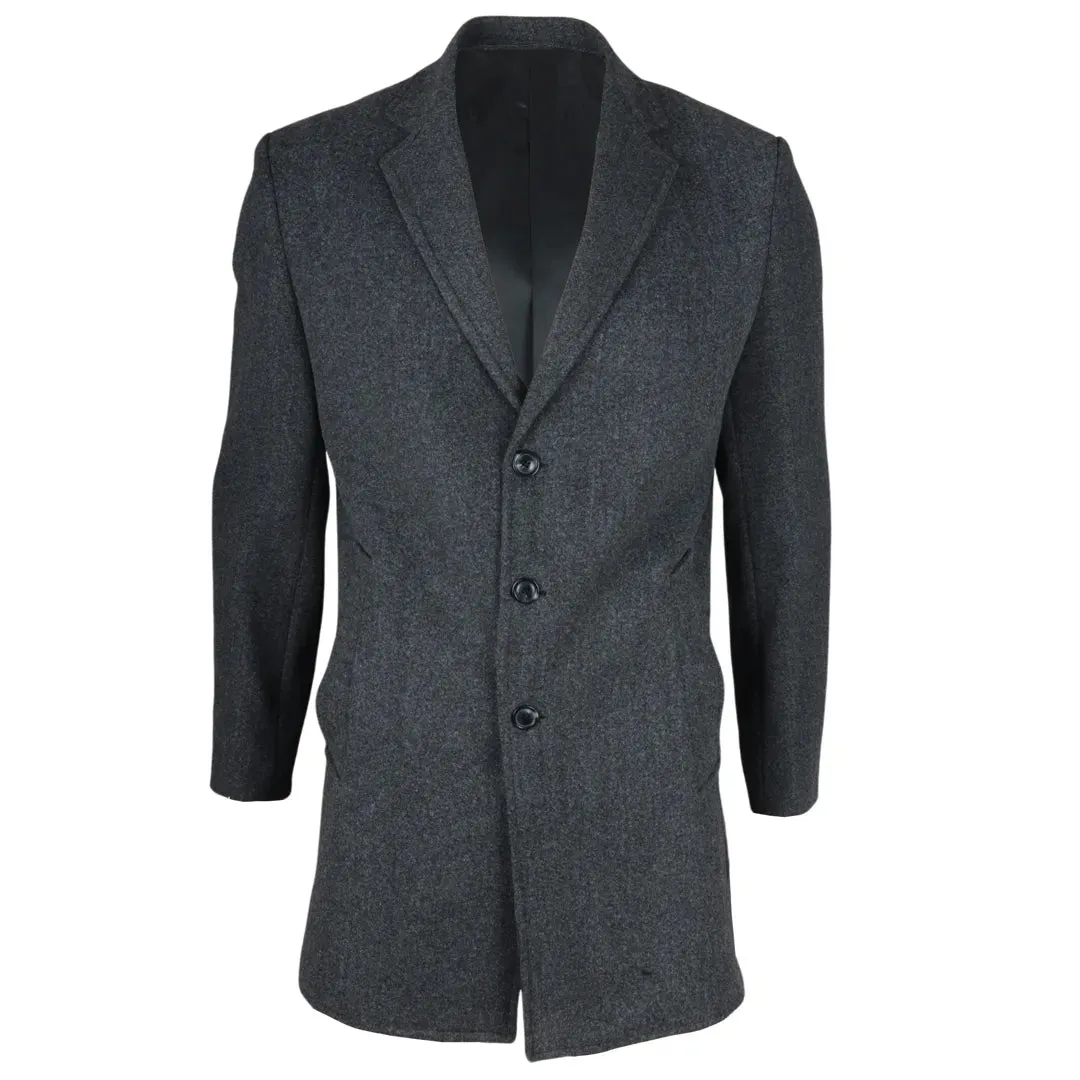 Men's Notched Lapel Collar Wool Blend Overcoat