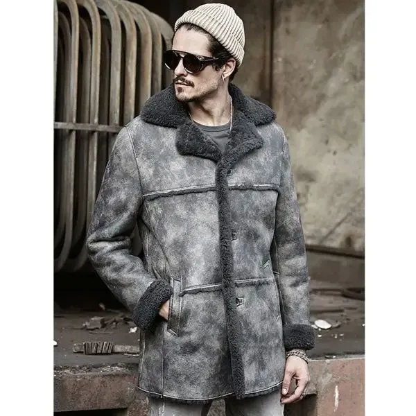 Men's Shearling Bomber Jacket Hunting Leather Jacket Winter Coat