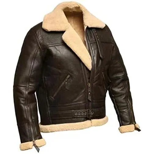 Men's Shearling Sheepskin Leather Flying Aviator Jacket