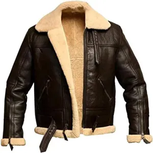 Men's Shearling Sheepskin Leather Flying Aviator Jacket