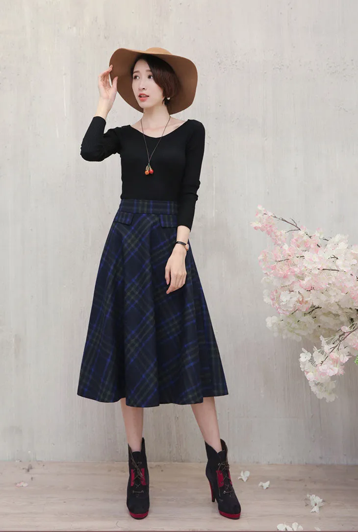 midi length a line wool skirt with pockets J116