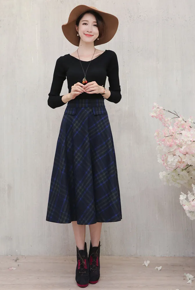 midi length a line wool skirt with pockets J116