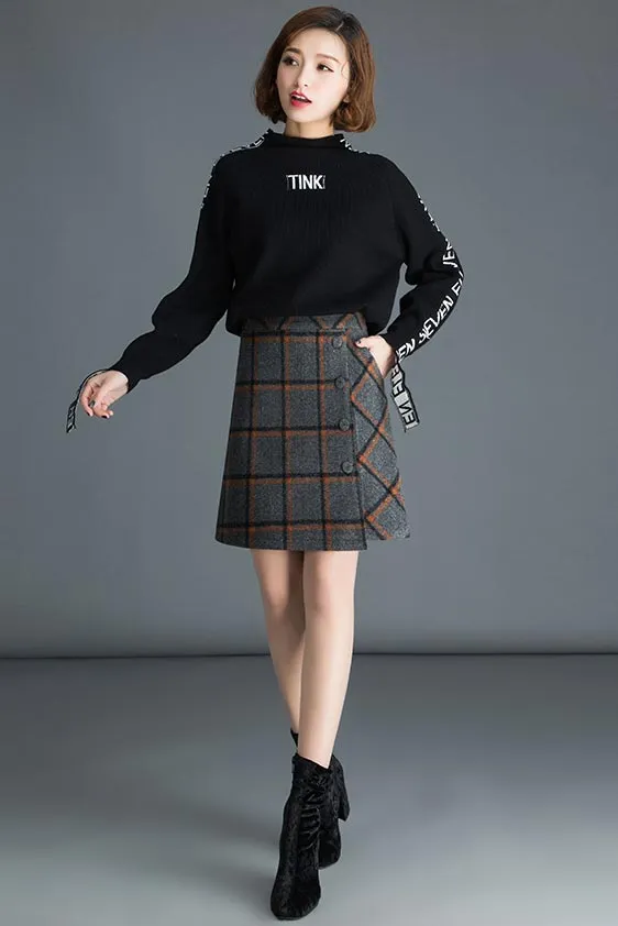 Midi plaid wool skirt for women's autumn and winter in cusual style S034