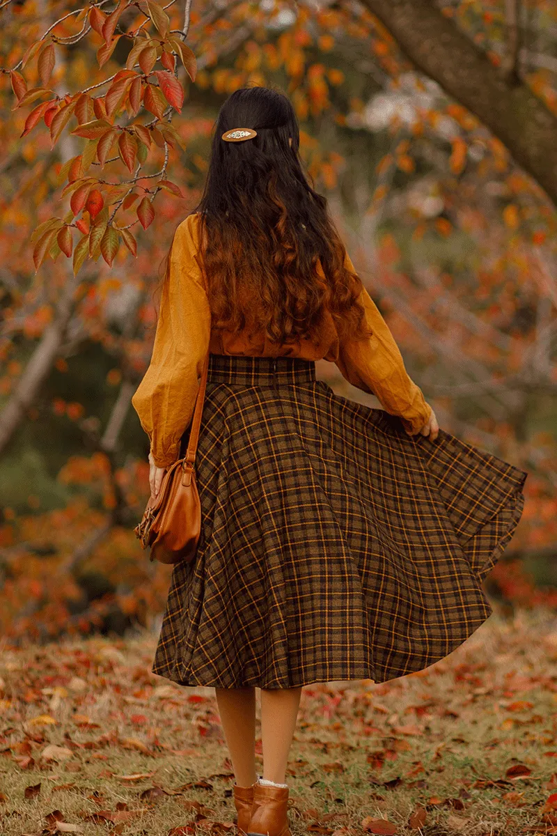 Midi Wool Plaid Circle Skirt For Women 4733