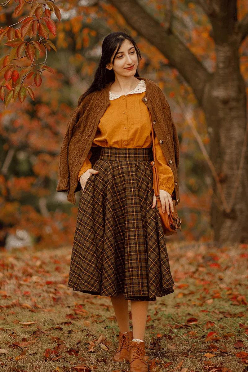 Midi Wool Plaid Circle Skirt For Women 4733