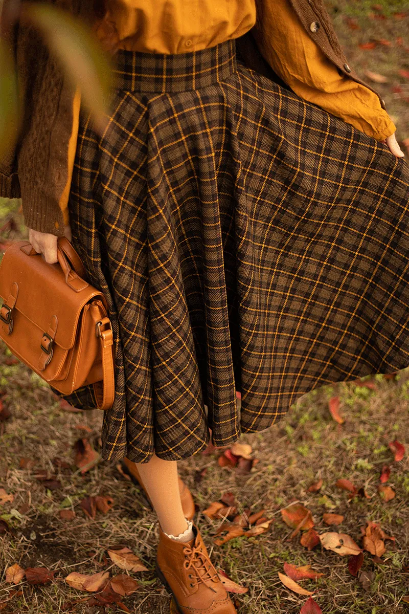 Midi Wool Plaid Circle Skirt For Women 4733