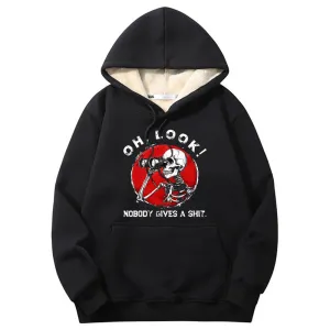 Multicolor Oh Look Skeleton Warm Fleece Sherpa Lined Hoodie