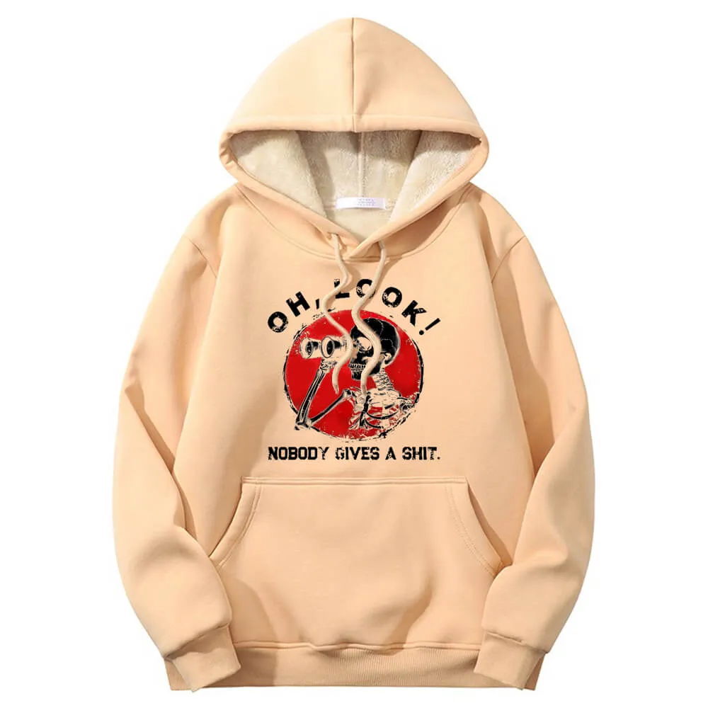 Multicolor Oh Look Skeleton Warm Fleece Sherpa Lined Hoodie