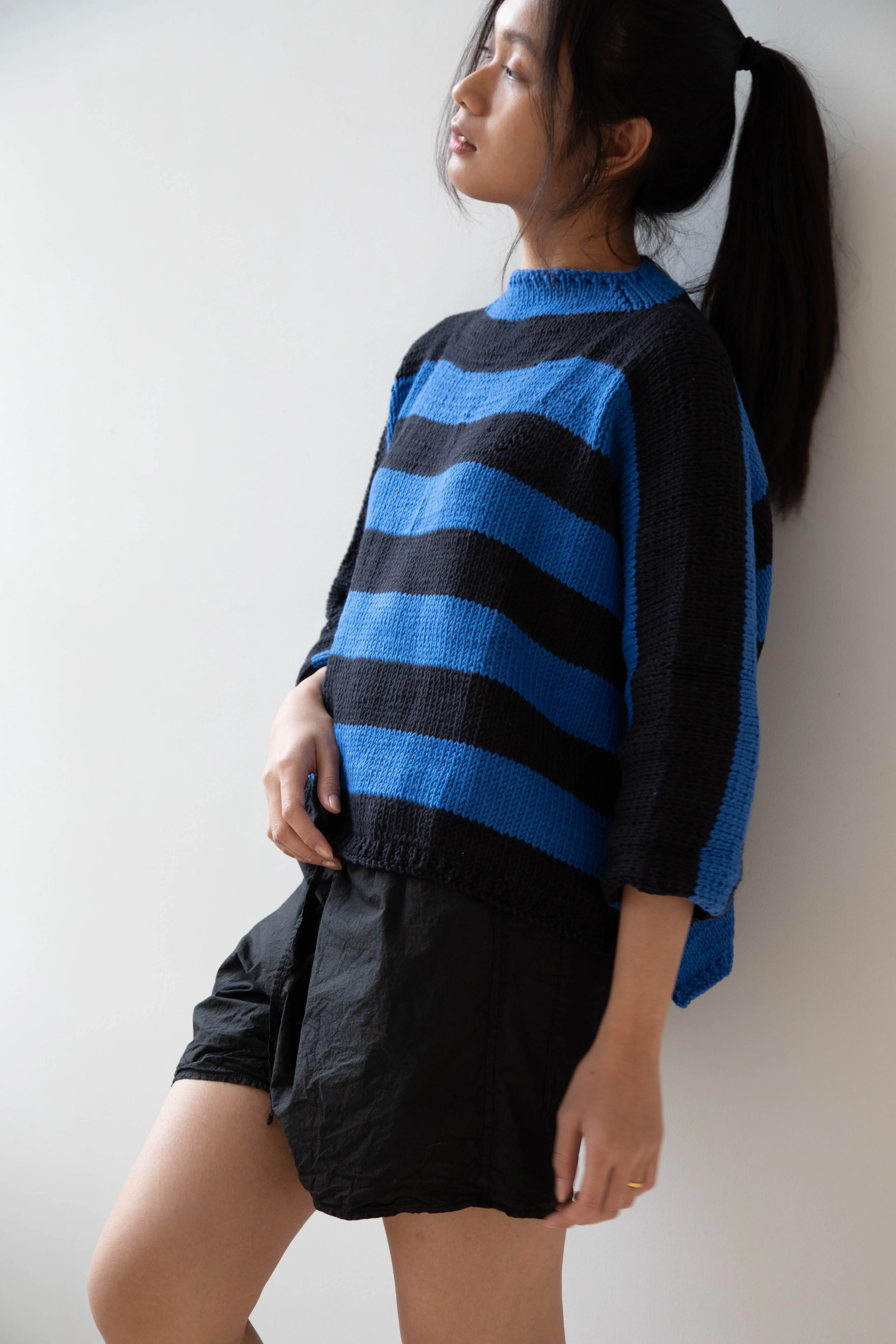 Nitto Branco Listrado Sweater in Black & Cobalt