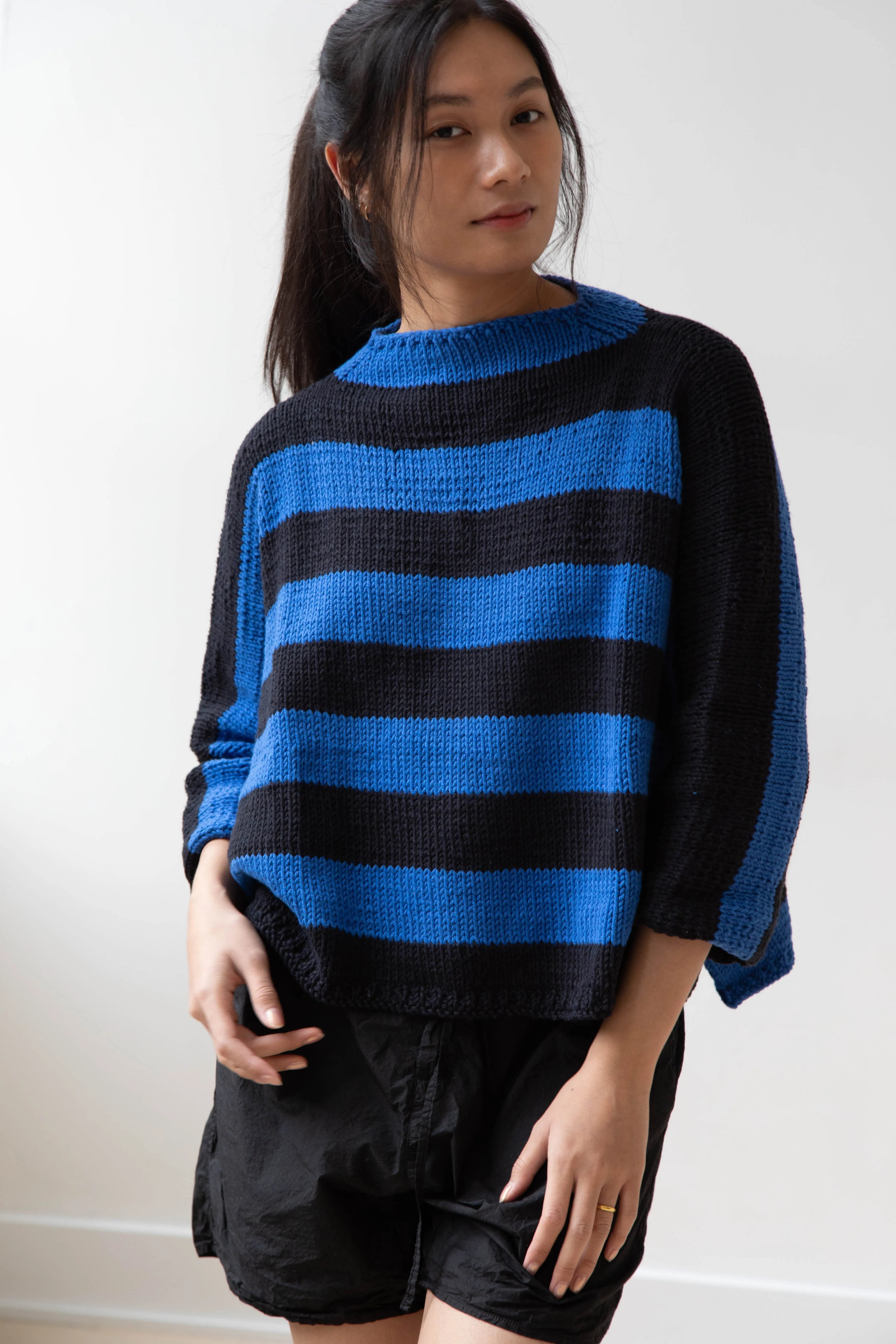 Nitto Branco Listrado Sweater in Black & Cobalt